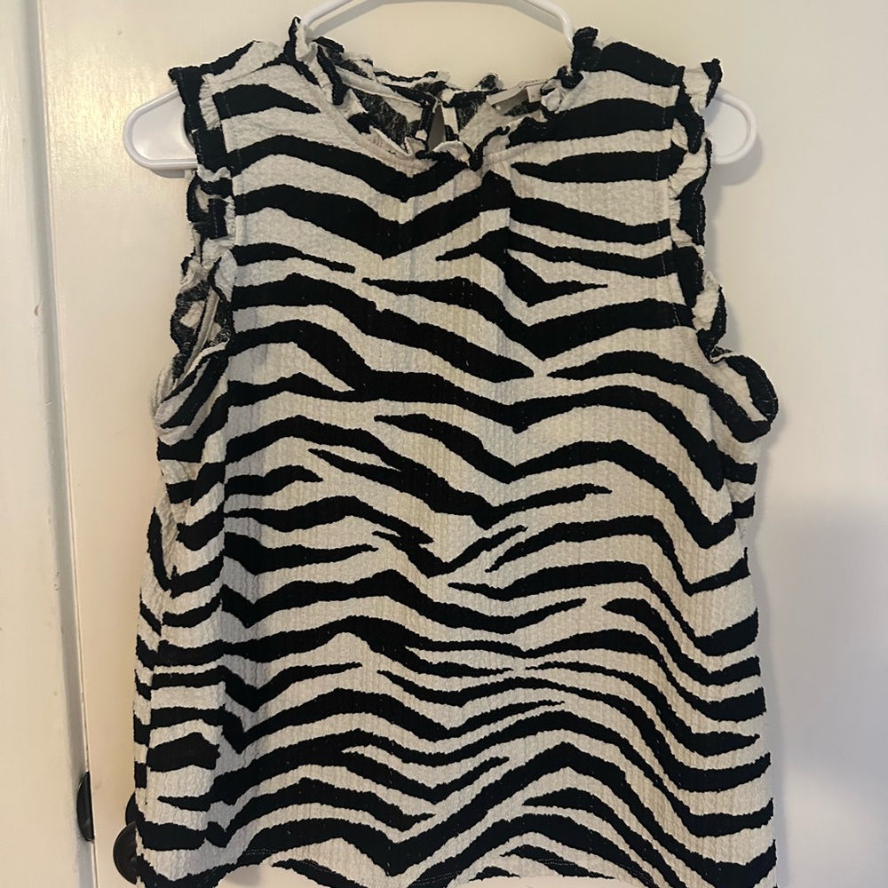 LOFT Zebra Print Sleeveless Blouse - Black and White